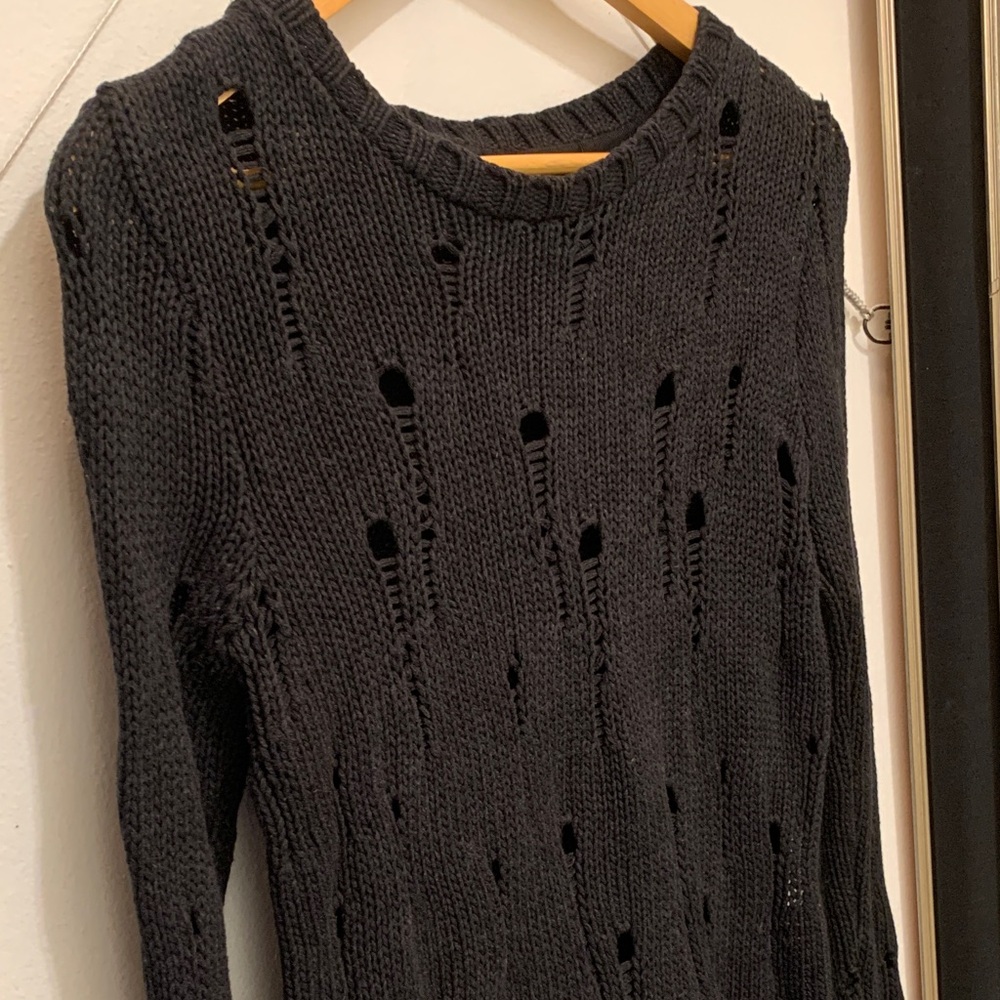 Zara Black Knit Sweater with Distressed Details